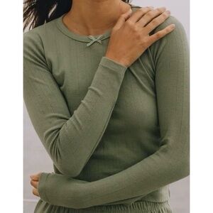 NWT DAILY DRILLS Cotton Pointelle Crew Neck Long Sleeve in Matcha Sage Green